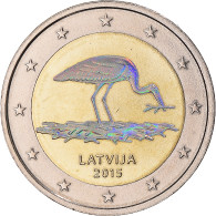 Lettonie, 2 Euro, Cigogne, 2015, Colorisé, SUP, Bimétallique - Letonia