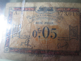 FRANCE BILLET De 0.05 FR REGIE DES CHEMINSDE FER DES TERRITOIRES OCCUPES - Mezclas - Billetes