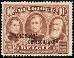 Allemagne N°  17 * T.de Belgique De 1915 Surchargé DUITSCHLAND Le 10f. Brun - OC38/54 Belgian Occupation In Germany