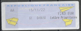 France - Frankreich Affranchissement 2000 Y&T N°AA1,43€ - Michel N°ATM(?) (o)  - Lettre Prioritaire - 2000 « Avions En Papier »