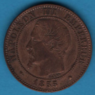 FRANCE 2 CENTIMES 1855 BB Chien F# 107, Gad# 103, KM# 776 Napoléon III - 2 Centimes