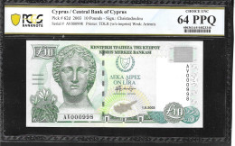 Cyprus  10 POUNDS 1..2003 PCGS 64PPQ CHOICE UNC ! Low Serial Number ! - Cipro