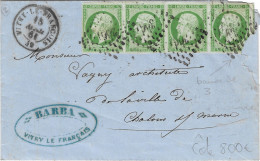 0012. LAC Affie Bde De 4Ex. N°12 Vert Lumière - Càd Vitry Le François (MARNE) - Côte +de 1000eu. - Avril 1861 - 1849-1876: Période Classique