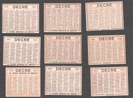 9 CALENDRIERS DECRE NANTES  1951 à 1959 / PETIT FORMAT  D2241 - Petit Format : 1941-60