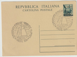 Italia Trieste 1954 Cartolina Postale  Lire 20 Quadriga ,souvenir Postmark, Campionato D'Italia Vela , - Marcophilia