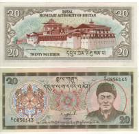 BHUTAN  20 Ngultrum  P16a  (ND 1986   Jigme Dorji Wangchuk + Palace At Back ) UNC - Bhutan