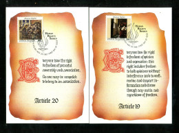 "UNO-N.Y." 1992, Mi. 640/641 "Menschenrechte" Auf 2 Maximumkarten (16499) - Cartes-maximum