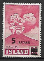 ISLANDE    -   1954  .  Y&T N° 250 * . Surchargé.  Volcan - Unused Stamps