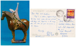 POTTERY HUNTER ON A HORSEBACK - CARTE POSTALE VOYAGÉE à BUCAREST / ROMANIA Avec TIMBRE / CHINA STAMP (al699) - Lettres & Documents