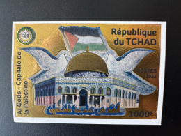 Tchad 2022 Mi. ? Gold Doré Stamp 1000F IMPERF Joint Issue Emission Commune Al Qods Quds Capitale Palestine - Tsjaad (1960-...)