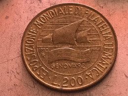Münze Münzen Umlaufmünze Gedenkmünze Italien 200 Lire 1992 Briefmarkenausstellung Genua - Gedenkmünzen