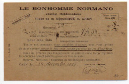 Carte 40c Semeuse Avec Repiquage 'Le Bonhomme Normand / Caen' + Vignette Anti-tuberculeuse - Cartes Postales Repiquages (avant 1995)