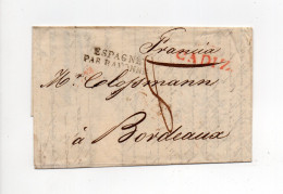 !!! LETTRE DE CADIX DE 1820 POUR BORDEAUX, MARQUE D'ENTREE ESPAGNE PAR BAYONNE - ...-1850 Prefilatelia