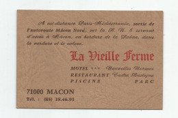 Carte De Visite Cdv Macon 71 La Vieille Ferme Motel Restaurant Parc Piscine .. - Visiting Cards