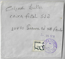 Brazil 1974 Cover Sent From Nova Olímpia To Franca Definitive Stamp 40 Cents Electronic Sorting Mark Telefunken - Storia Postale
