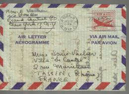 Courrier De NEW-YORK Pour La France- Entier Postale Air Mail - Briefe U. Dokumente