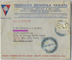 Brazil 1975 São Paulo Bochophile Federation Cover Shipped In São Paulo Agency Nothmann Stamp 50 Cents Telefunken Sorting - Storia Postale