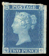 1841 2d Blue Q-G Fine Unused No Gum. 3 Margins The Top Being Skilfully Added. - Usati