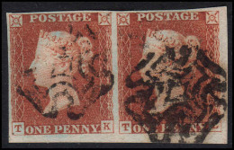 1842 1d Red-brown Pl 23 Pair Characteristic Triple Break In Top Line Of The Upper Right Corner Star. - Used Stamps