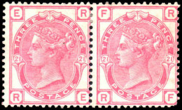 1881 3d Rose Plate 21 Crown Unused Horizontal Pair Without Gum. Clean Appearance One Stamp With Rounded Corner. - Neufs