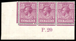 1913 6d Reddish Purple Purple Cylinder P20 Strip Of Three Two Unmounted. - Ungebraucht