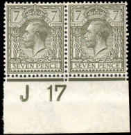 1913 7d Olive Cylinder J17 Imperf Pair Unmounted Mint (hinged On Margin). - Ongebruikt