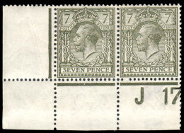1913 7d Olive Cylinder J17 Perf Pair Unmounted Mint. - Nuovi