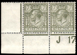 1913 7d Olive Cylinder J17 Perf Pair Unmounted Mint. - Ungebraucht