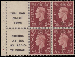 1937 6d Booklet Pane With Radio Telegram Message From Cylinder G18 Dot. Very Lightly Hinged. - Neufs