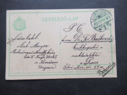 Ungarn Ganzsache 1913 Stempel Komarom Abs. U'Rechnungsunteroffz. Kurs Des V. Korps Werk I. Nach Böhmen - Enteros Postales