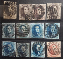 BELGIQUE , Leopold I, 1849 - 1858 , Lot De 12 Timbres Non  Denteles  Obl,  Bon Etat General A VOIR - 1849-1865 Médaillons (Autres)