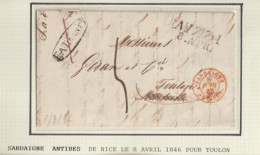 1846 - LETTRE De NICE Avec MARQUE ENTREE SARDAIGNE Par ANTIBES => TOULON - Marques D'entrées