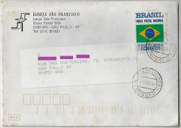 Brazil 1993 Saint Francis Of Assisi Church Cover Shipped In São Paulo Agency Prestes Maria Gallery NEC Sorting Mark - Brieven En Documenten