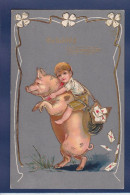 CPA Cochon Pig Position Humaine Circulé Gaufrée Embossed - Cochons