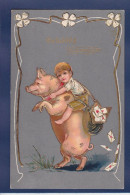 CPA Cochon Pig Position Humaine Circulé Gaufrée Embossed - Cerdos