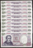 CHILE. 10 Consecutive 1000 Escudos (1967-76). Pick 146. UNC. - Chile
