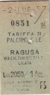 BIGLIETTO FERROVIARIO - PALERMO CENTRALE - RAGUSA - Europa