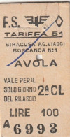 BIGLIETTO FERROVIARIO - SIRACUSA - AVOLA - Europa