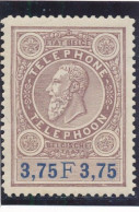 Belgique Timbre Téléphone N° 8 (de 1890) Neuf ** (bord De Feuille Dentelure De Droite Non Gommée) Cote 16.50 € En 2014 - Timbres Téléphones [TE]