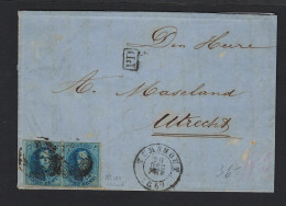 Medaillon 20 Cent (2 X) Verzonden Te TURNHOUT (P122) Naar UTRECHT Op 20/12/1861 ; Details & Staat Zie 2 Scans ! LOT 267 - 1849-1865 Médaillons (Autres)