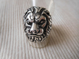 Bague Homme En Argent Massif 925 Taille 61 Fauve Lion Felin Gothique Biker B17 - Anillos