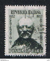 REPUBBLICA  VARIETA':  1952  MANCINI  -  £. 25  VERDE  OLIVA  US. -  FIL. LETTERE  8/10  DX. -  C.E.I. 686 - Varietà E Curiosità