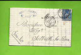 1881   Timbre Cachets Gare De Caen  Serquigny à Rouen LAC PRIMOIS FRERES Caen Pour Boniface Frères Sotteville Les Rouen - 1800 – 1899