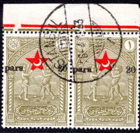 Turkey 1932 20pa On 1g Olive Fine Used Pair With Misplaced Overprint. - Gebruikt