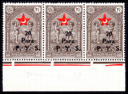 Turkey 1938 20pa On 2½g Strip Of Three Unmounted Mint. - Ongebruikt