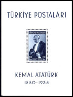 Turkey 1940 Death Of Ataturk Souvenir Sheet Unmounted Mint. (tiny Gum Skip) - Neufs