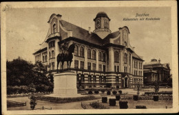 CPA Bytom Beuthen Oberschlesien, Kaiserplatz, Realschule, Reiterstandbild - Schlesien