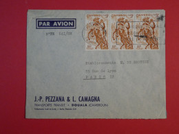 BU9  CAMEROUN  BELLE LETTRE 1955  DOUALA A PARIS FRANCE + BANDE DE 3 TP++AFF. INTERESSANT+++ - Covers & Documents