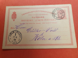 Danemark - Entier Postal De Copenhague Pour Cöln En 1891 - Réf J 262 - Postal Stationery