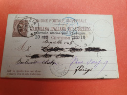 Italie - Entier Postal Surchargé, De Venezia Pour Paris En 1890 - Réf J 283 - Entiers Postaux